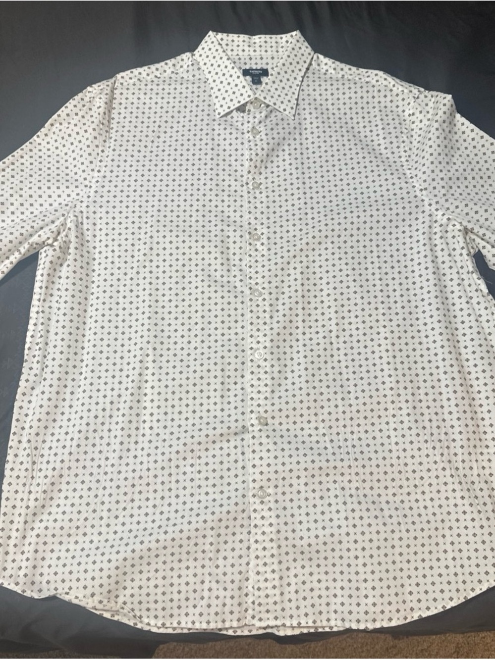 Express White Button-Up Shirt with Small Black Geometric Print